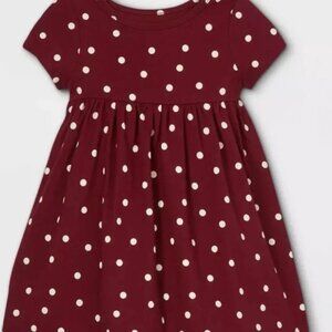 Cat & Jack Girls Burgundy Dotted Short Sleeved Cotton Dress
